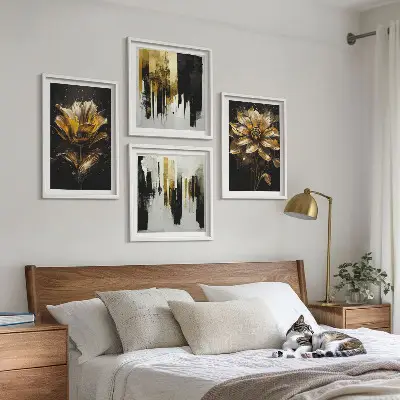 Set de cuadros modernos para salón con diseño de flores elegantes