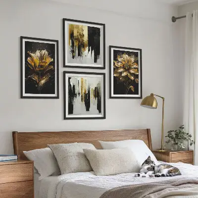 Set de cuadros modernos para salón con diseño de flores elegantes