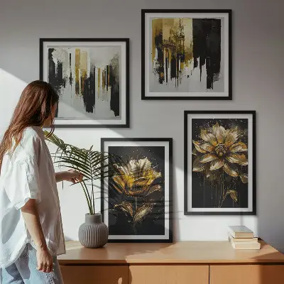 Set de cuadros modernos para salón con diseño de flores elegantes