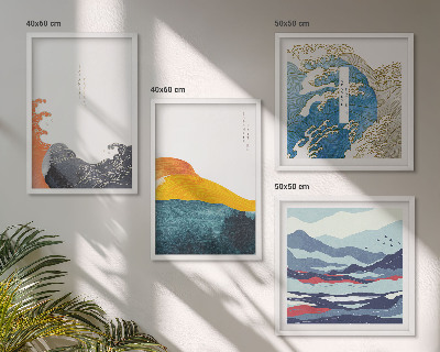 Set de 4 cuadros para salón Gráficos de arte japonés de olas