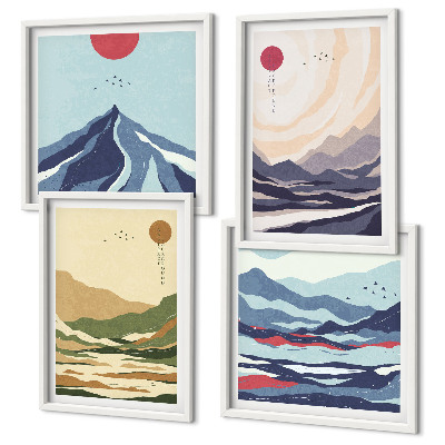 Set de cuadros modernos para salón Montañas en tonos pastel al estilo japonés