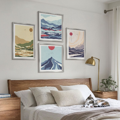 Set de cuadros modernos para salón Montañas en tonos pastel al estilo japonés