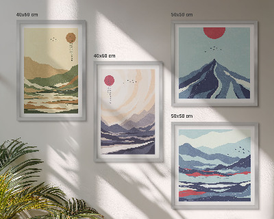 Set de cuadros modernos para salón Montañas en tonos pastel al estilo japonés