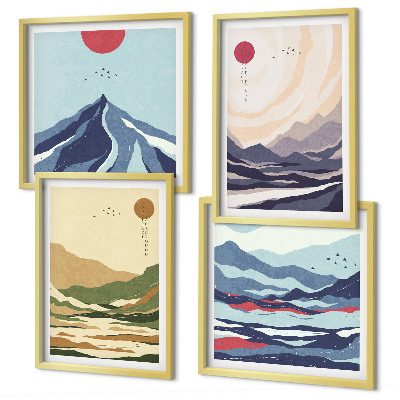 Set de cuadros modernos para salón Montañas en tonos pastel al estilo japonés
