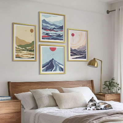 Set de cuadros modernos para salón Montañas en tonos pastel al estilo japonés