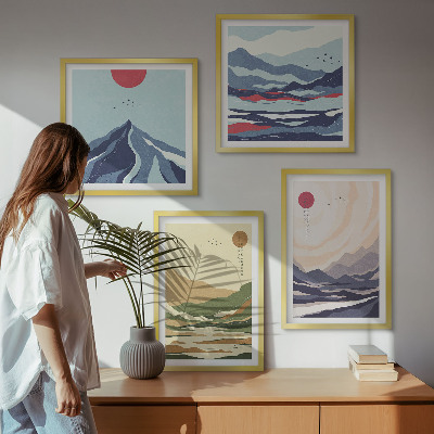 Set de cuadros modernos para salón Montañas en tonos pastel al estilo japonés