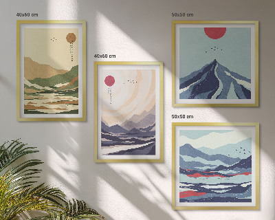 Set de cuadros modernos para salón Montañas en tonos pastel al estilo japonés