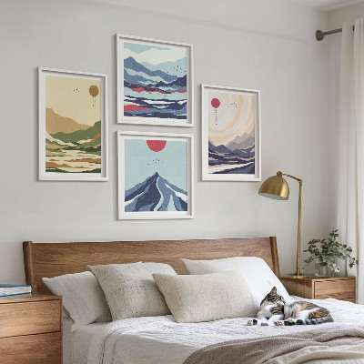 Set de cuadros modernos para salón Montañas en tonos pastel al estilo japonés