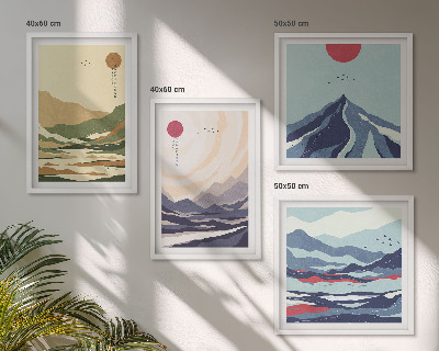 Set de cuadros modernos para salón Montañas en tonos pastel al estilo japonés