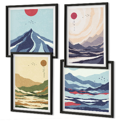 Set de cuadros modernos para salón Montañas en tonos pastel al estilo japonés