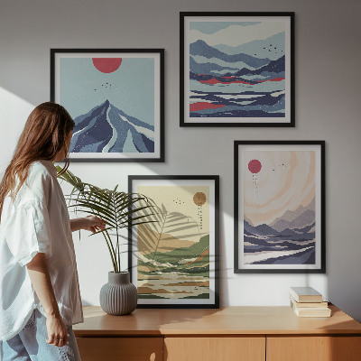 Set de cuadros modernos para salón Montañas en tonos pastel al estilo japonés