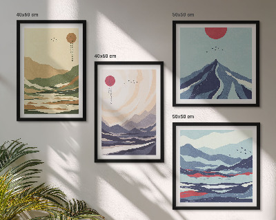 Set de cuadros modernos para salón Montañas en tonos pastel al estilo japonés