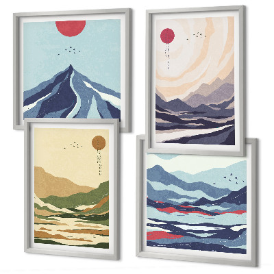 Set de cuadros modernos para salón Montañas en tonos pastel al estilo japonés