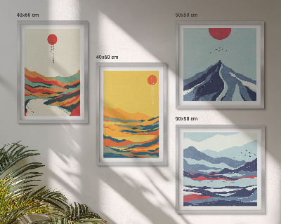 Set de 4 cuadros para salón Montañas fluviales abstractas y coloridas