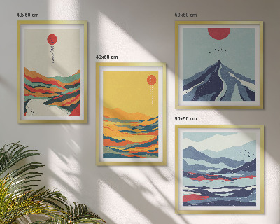 Set de 4 cuadros para salón Montañas fluviales abstractas y coloridas
