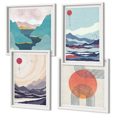 Set de 4 cuadros para salón paisajes montañosos japoneses
