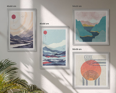 Set de 4 cuadros para salón paisajes montañosos japoneses