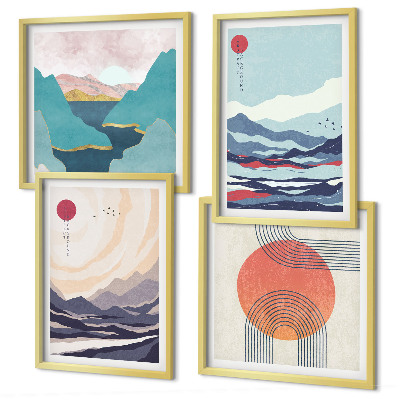 Set de 4 cuadros para salón paisajes montañosos japoneses