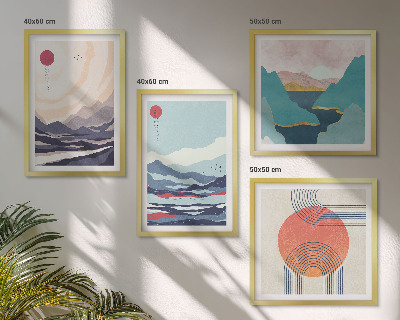 Set de 4 cuadros para salón paisajes montañosos japoneses