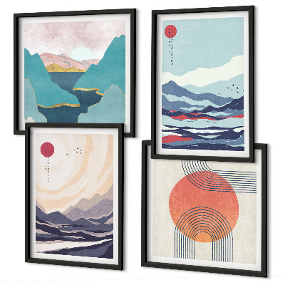 Set de 4 cuadros para salón paisajes montañosos japoneses