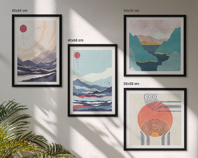 Set de 4 cuadros para salón paisajes montañosos japoneses