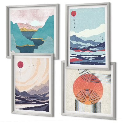 Set de 4 cuadros para salón paisajes montañosos japoneses