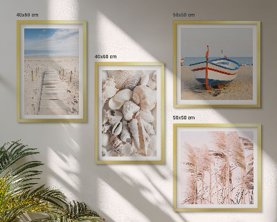 Galería de pared Barco de playa, conchas, hierba, estilo boho