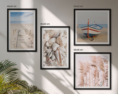 Galería de pared Barco de playa, conchas, hierba, estilo boho