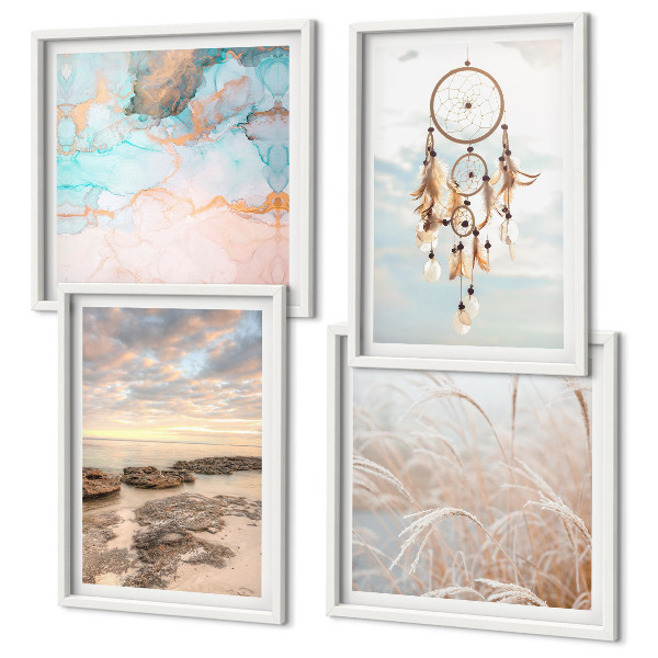Set de cuadros modernos para salón Mar de nubes atrapasueños hierba
