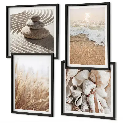 Set de 4 cuadros para salón con motivos de playa, conchas y olas