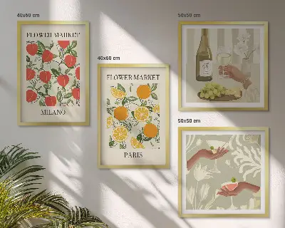 Galería de pared diseño con flores de vino Milán París