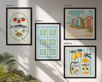 Set de cuadros modernos para salón con ilustraciones de la cocina mediterránea