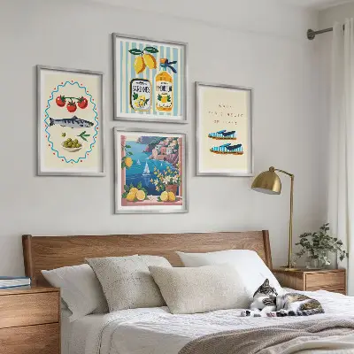 Set de 4 cuadros para salón con imágenes coloridas de temática italiana