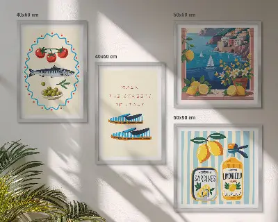 Set de 4 cuadros para salón con imágenes coloridas de temática italiana
