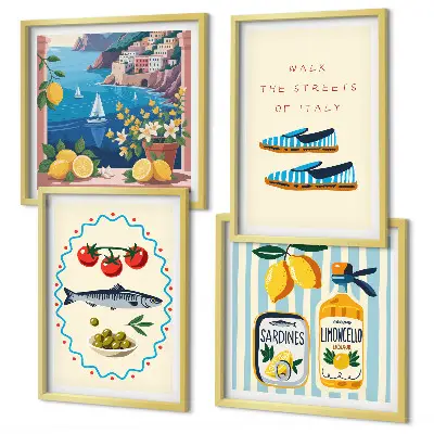 Set de 4 cuadros para salón con imágenes coloridas de temática italiana