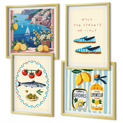 Set de 4 cuadros para salón Imágenes coloridas con sabores italianos