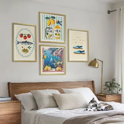 Set de 4 cuadros para salón con imágenes coloridas de temática italiana