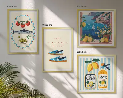 Set de 4 cuadros para salón con imágenes coloridas de temática italiana