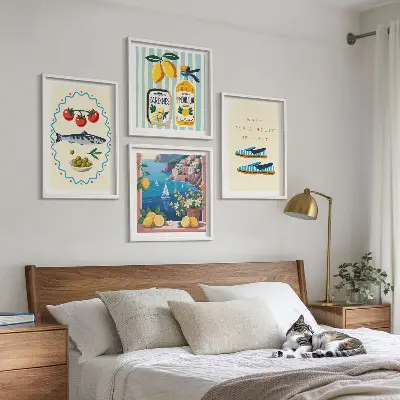 Set de 4 cuadros para salón con imágenes coloridas de temática italiana