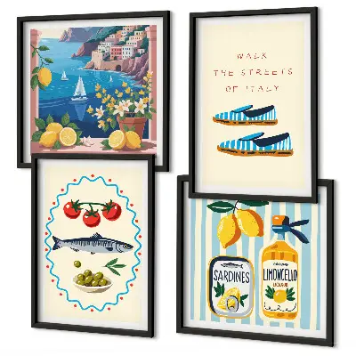 Set de 4 cuadros para salón con imágenes coloridas de temática italiana