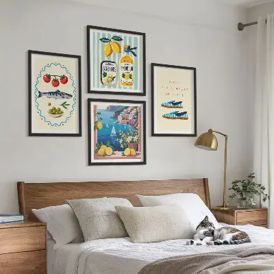 Set de 4 cuadros para salón con imágenes coloridas de temática italiana