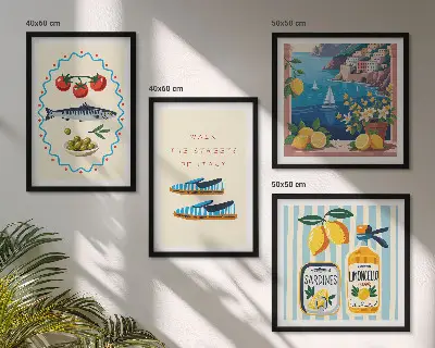 Set de 4 cuadros para salón con imágenes coloridas de temática italiana