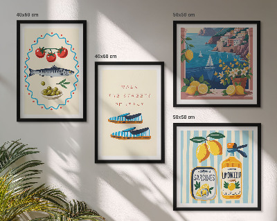Set de 4 cuadros para salón Imágenes coloridas con sabores italianos