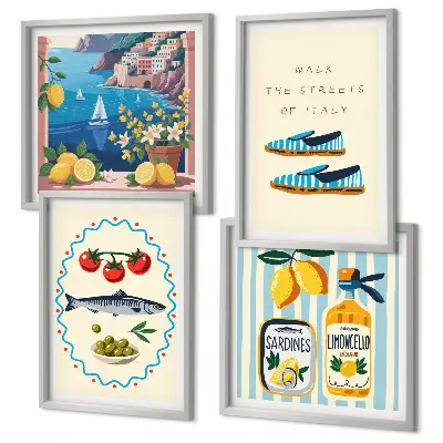 Set de 4 cuadros para salón con imágenes coloridas de temática italiana
