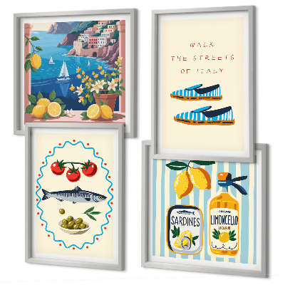Set de 4 cuadros para salón Imágenes coloridas con sabores italianos