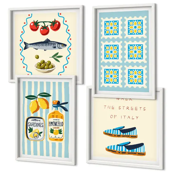 Galería de pared con patrones de frutas y cultura italiana