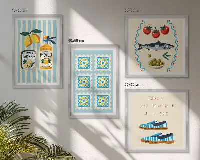 Galería de pared con patrones de frutas y cultura italiana