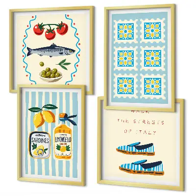 Galería de pared con patrones de frutas y cultura italiana