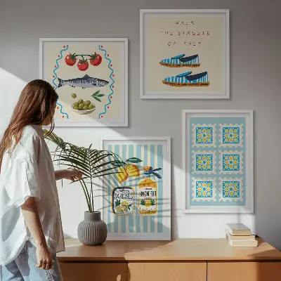 Galería de pared con patrones de frutas y cultura italiana