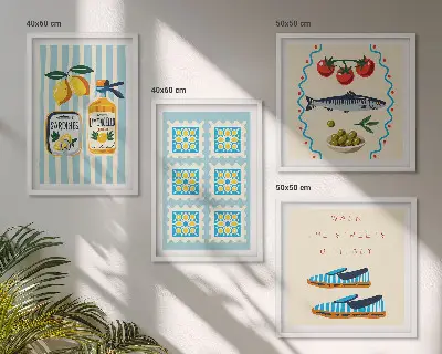 Galería de pared con patrones de frutas y cultura italiana